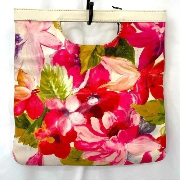 Maurizio Taiuti Genuine Leather Fold Clutch Floral Pink White Cut Out Handles - Picture 2 of 10